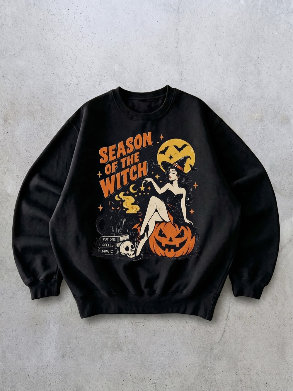 Vintage Season Of The Witch Graphic
Halloween Sweatshirt in Black